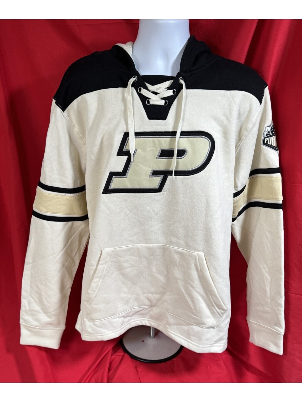 Colosseum Purdue Boilermakers 2.0 Lace-Up Pullover Patch Hoodie Mens Size L NWT